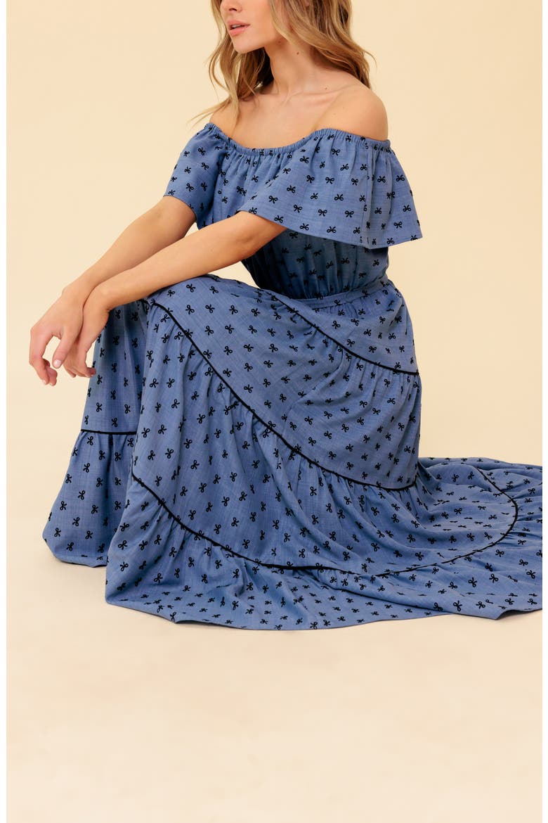 Off the Shoulder Tiered Chambray Maxi Dress, Alternate, color, CHAMBRAY