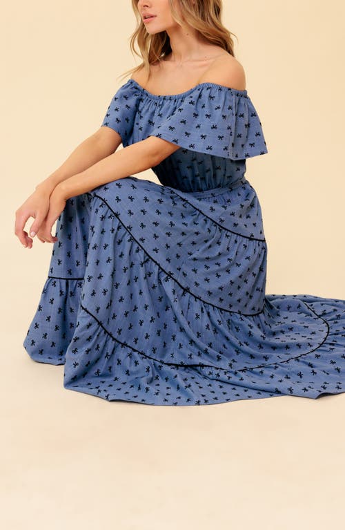 Flying Tomato Off The Shoulder Tiered Chambray Maxi Dress