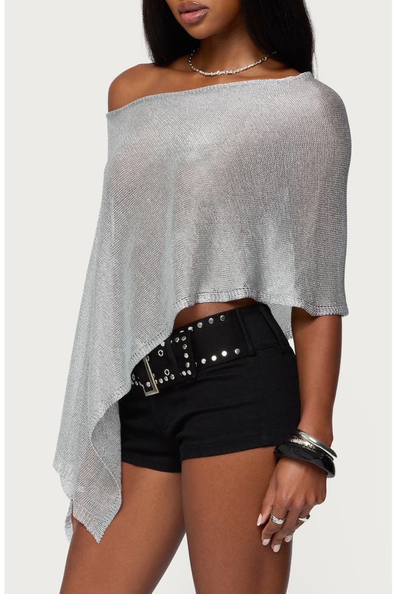 Azalia Metallic One-Shoulder Semisheer Poncho, Alternate, color, SILVER