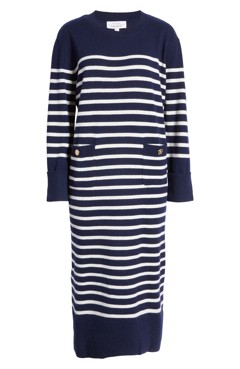 & Other Stories Breton Stripe Long Sleeve Wool Midi Sweater Dress, Alternate, color,