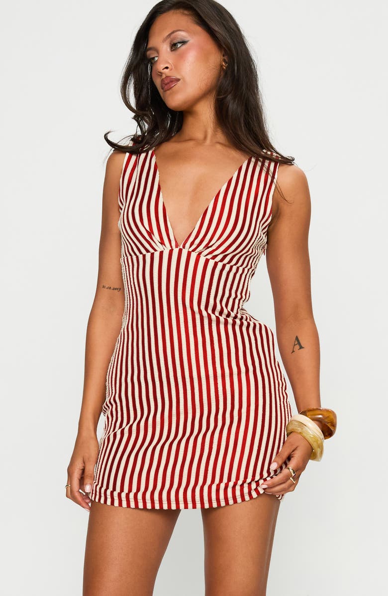 Princess Polly Daphney Stripe Minidress, Alternate, color, Red / Cream
