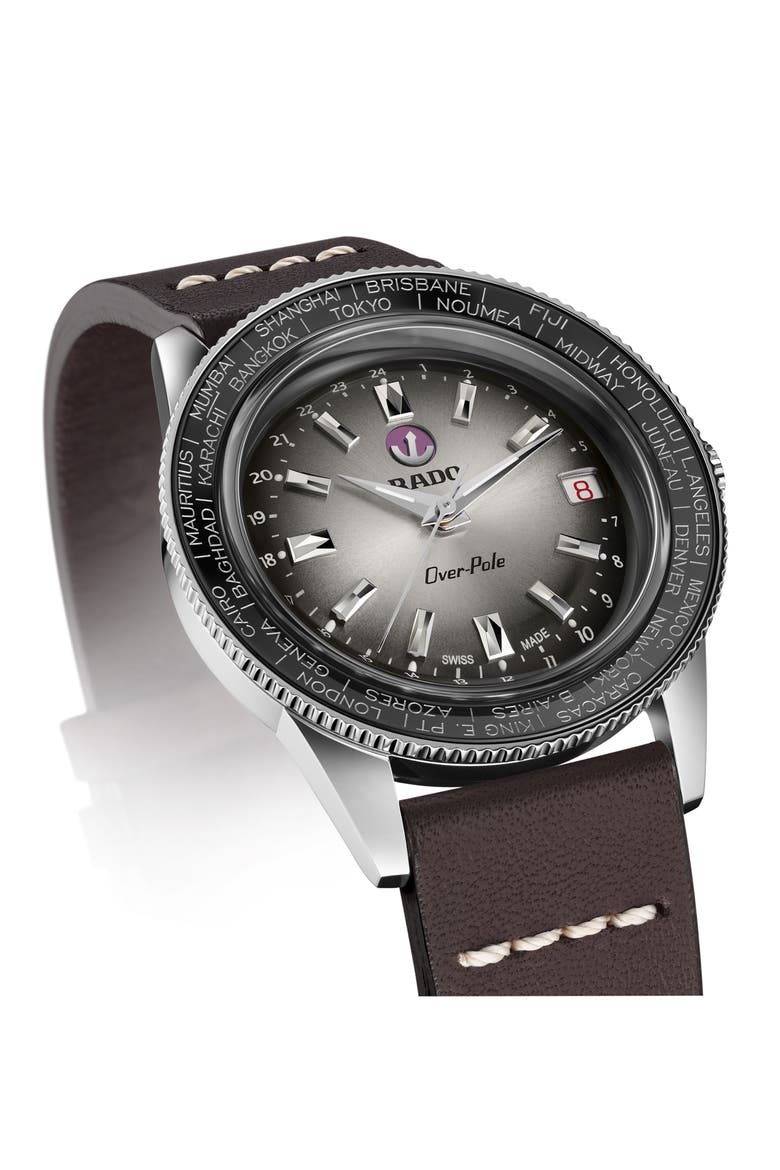 Captain Cook Over-Pole Leather Strap Watch, 37mm (Limited Edition), Alternate, color, BLACK/ STAINLESS STEEL