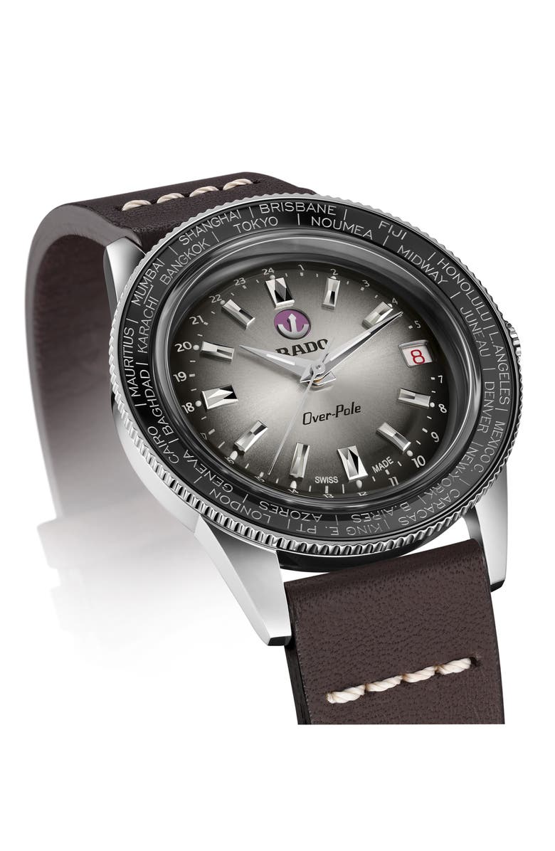 RADO Captain Cook Over-Pole Leather Strap Watch, 37mm, Alternate, color,