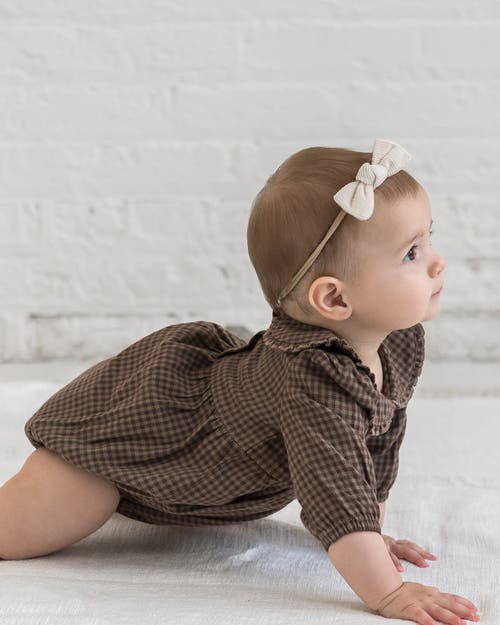 Kendi Aven Flannel Bubble Collared Romper In Brown