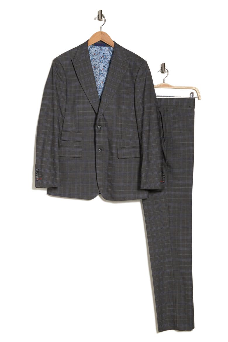 Trim Fit Plaid Two-Button Suit, Alternate, color, GRAY