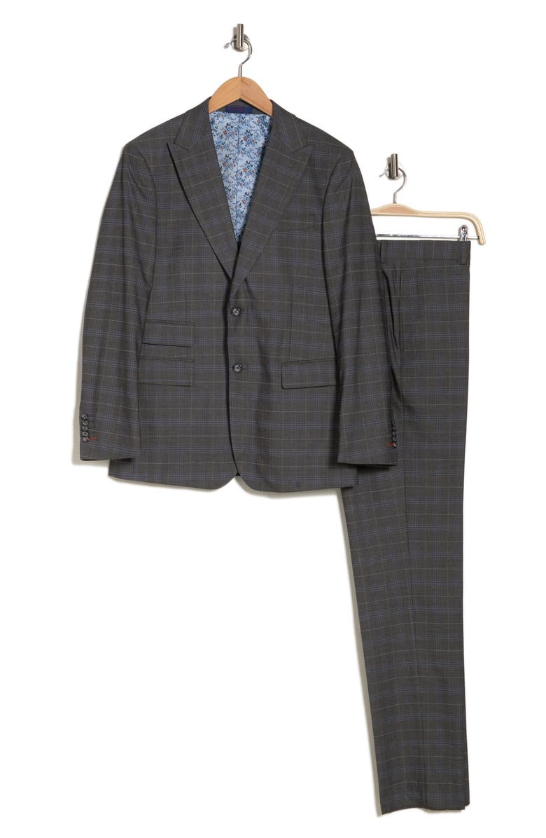 English Laundry Trim Fit Plaid Two-Button Suit, Alternate, color, Gray