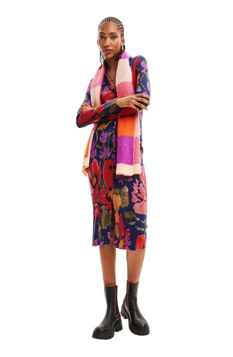 Desigual Delaware Floral Print Long Sleeve Knit Dress, Alternate, color, 