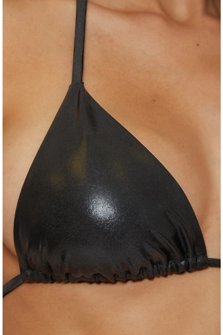 Liquid Metal Triangle Bikini Top, Alternate, color, BLACK