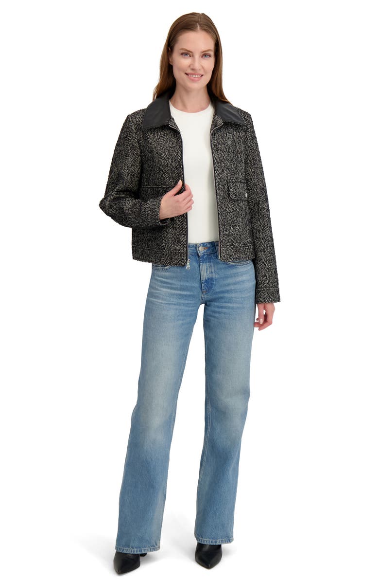 Laundry by Shelli Segal Herringbone Faux Leather Collar Jacket, Alternate, color, Black