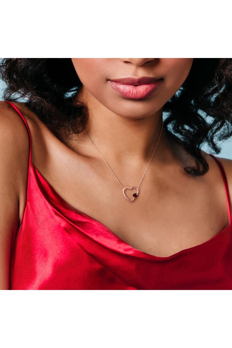 Gemstone Open Heart Necklace 10k, Alternate, color, Garnet/Rose Gold