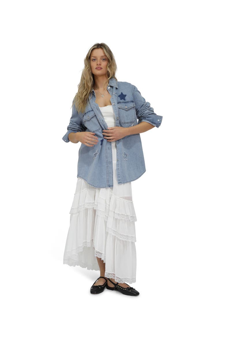 Stargazer Patch Detail Denim Shirt, Alternate, color, Blue