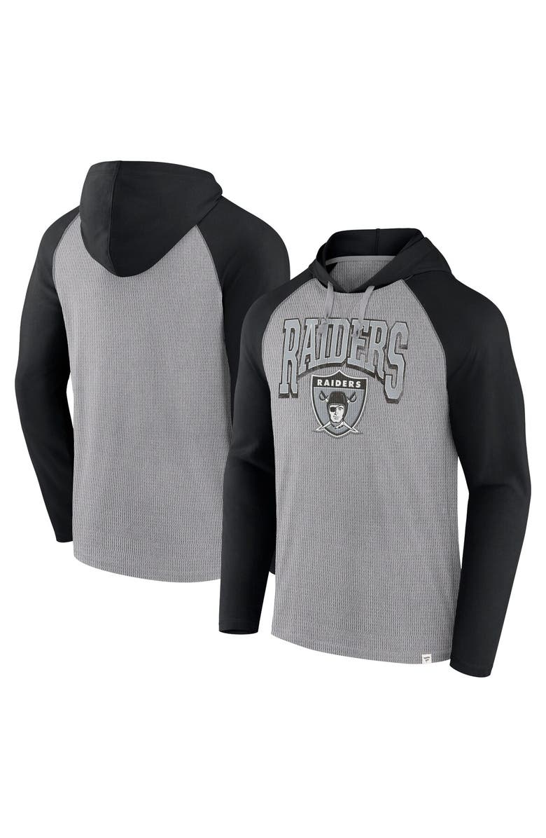 FANATICS Men's Fanatics Gray/Black Las Vegas Raiders Under Center Long Sleeve Hoodie T-Shirt, Main, color, 