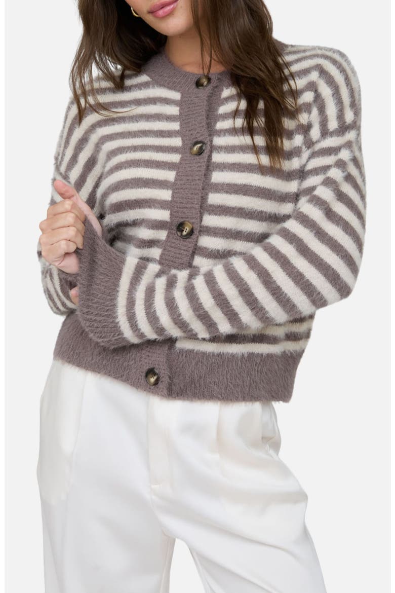 Striped Fuzzy Cardigan, Main, color, MOCHA