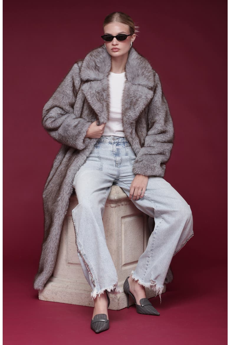 Faux Fur Longline Coat, Alternate, color, SKY