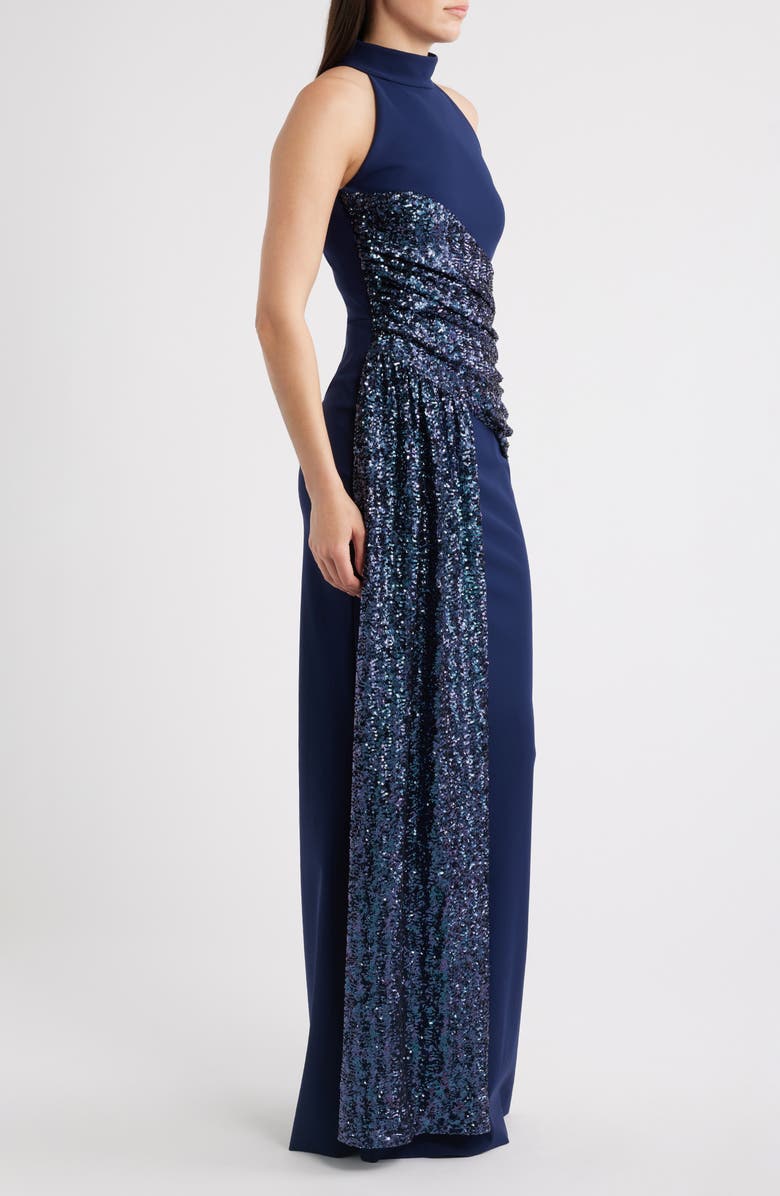 Chiara Boni La Petite Robe Virgo Sequin Drape Mermaid Gown, Alternate, color, Blue Notte