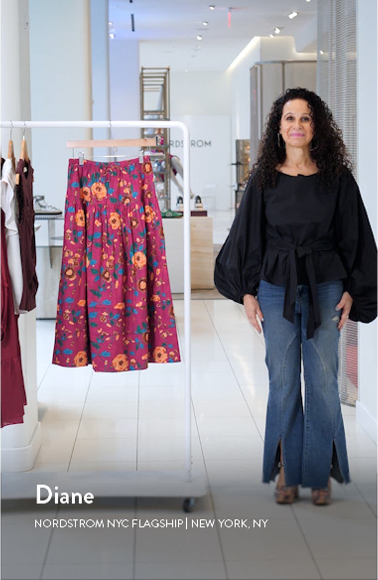 Anthia Floral Tiered Cotton Midi Skirt, sales video thumbnail