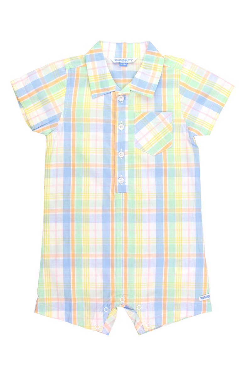 RuggedButts Rainbow Plaid Cotton Romper, Main, color, 