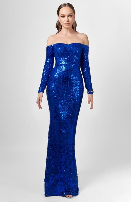 Bariano Zoya Long Sleeve Sequin Gown in Cobalt 