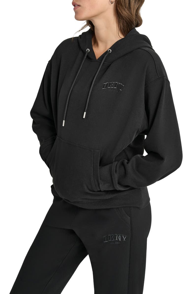 DKNY Varsity Embroidered Logo Fleece Hoodie, Alternate, color, 