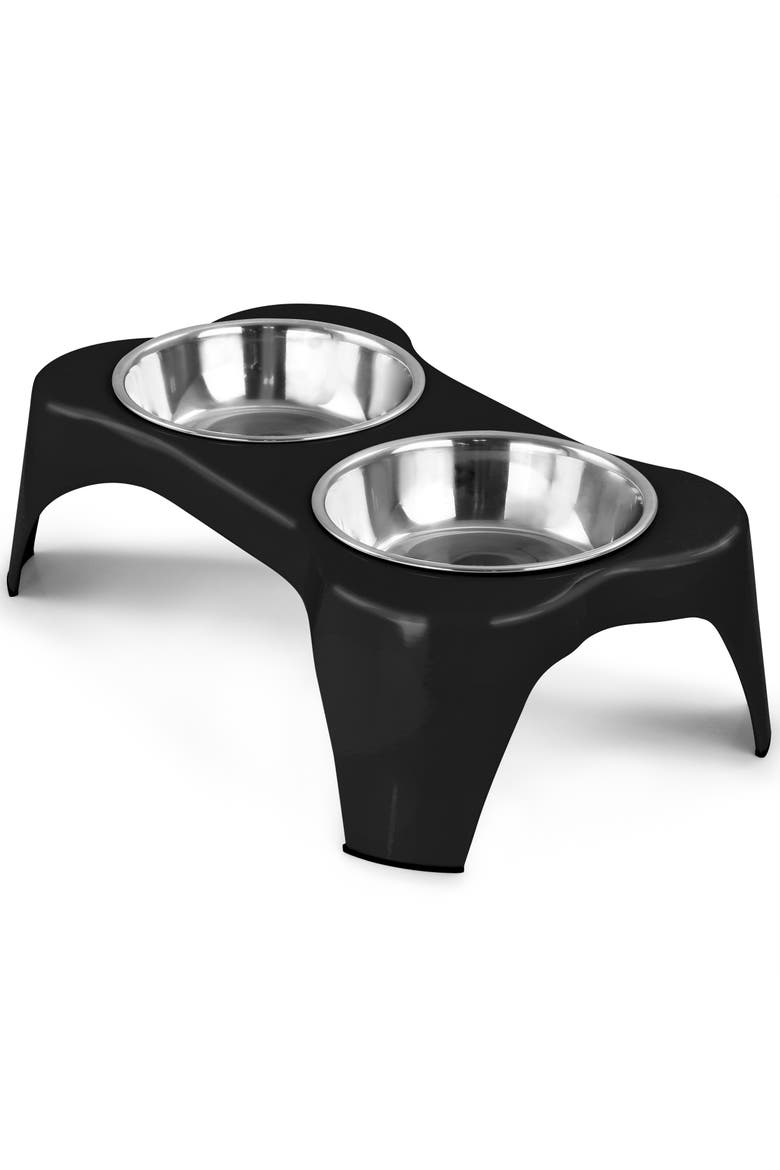 Bow Wow Meow 3 Piece Elevated Pet Bowl Dinner Set, Alternate, color, Black