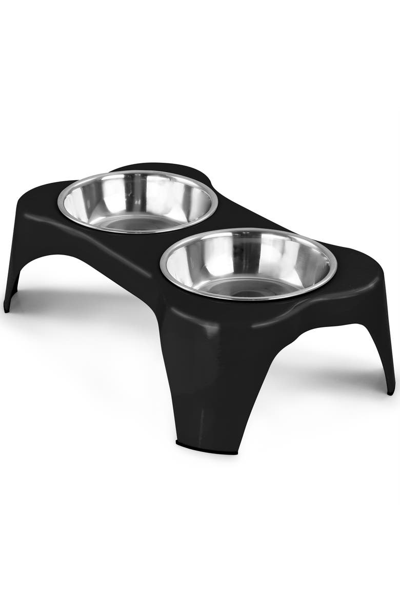 Gibson Home Bow Wow Meow 3 Piece Elevated Pet Bowl Dinner Set, Alternate, color, Black