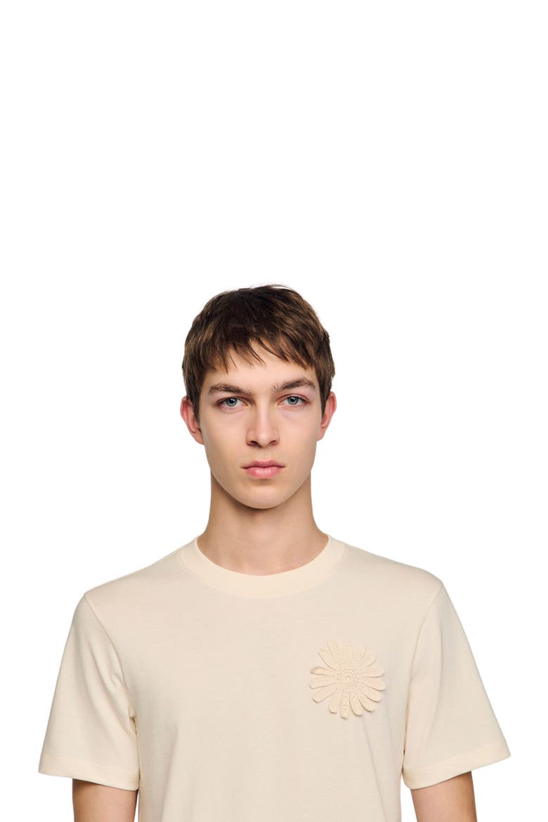 Cotton crochet flower T-shirt, Alternate, color, Butter cream