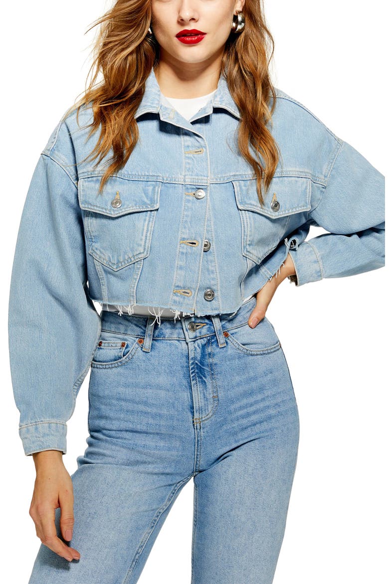 Crop Denim Jacket, Main, color, LIGHT BLUE