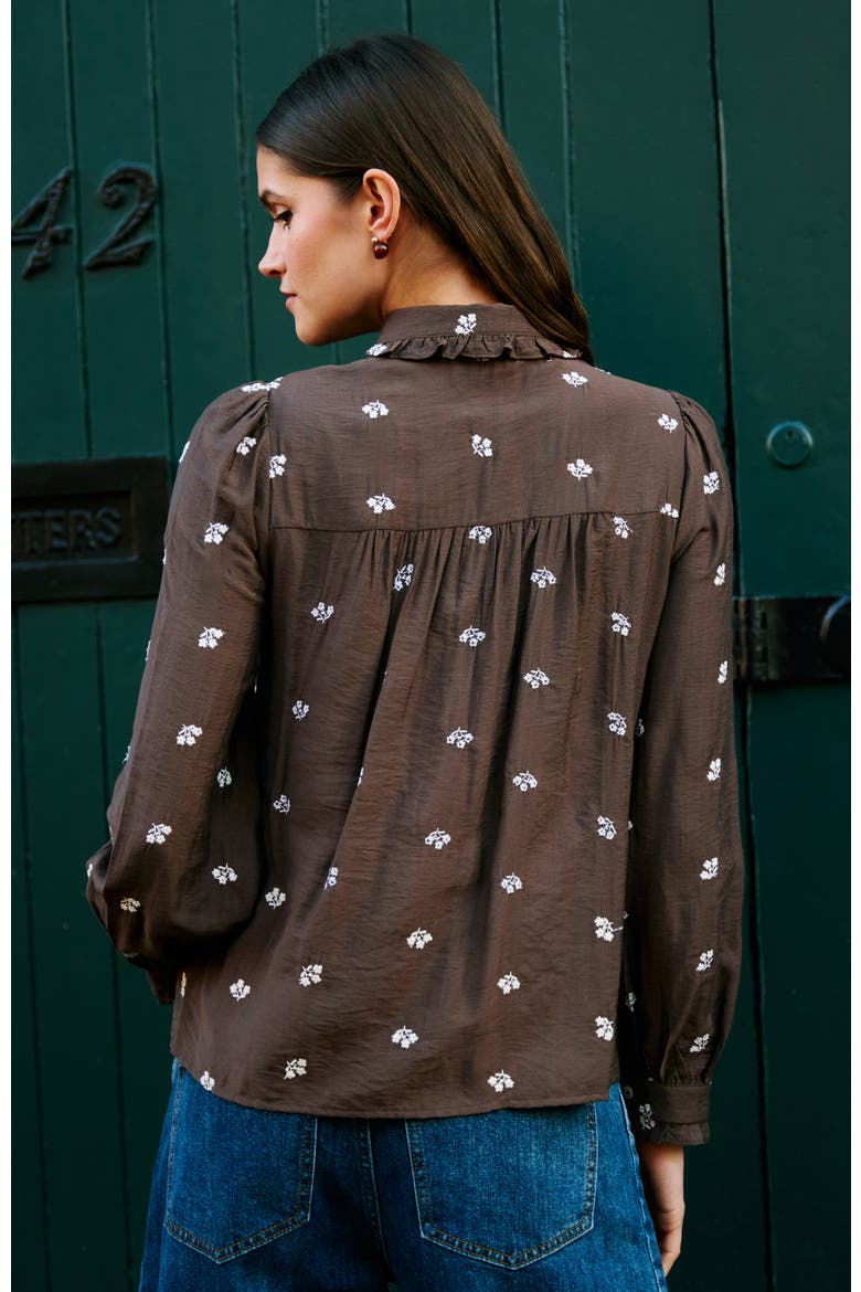 Viscose Daisy Embroidered Shirt, Alternate, color, Brown