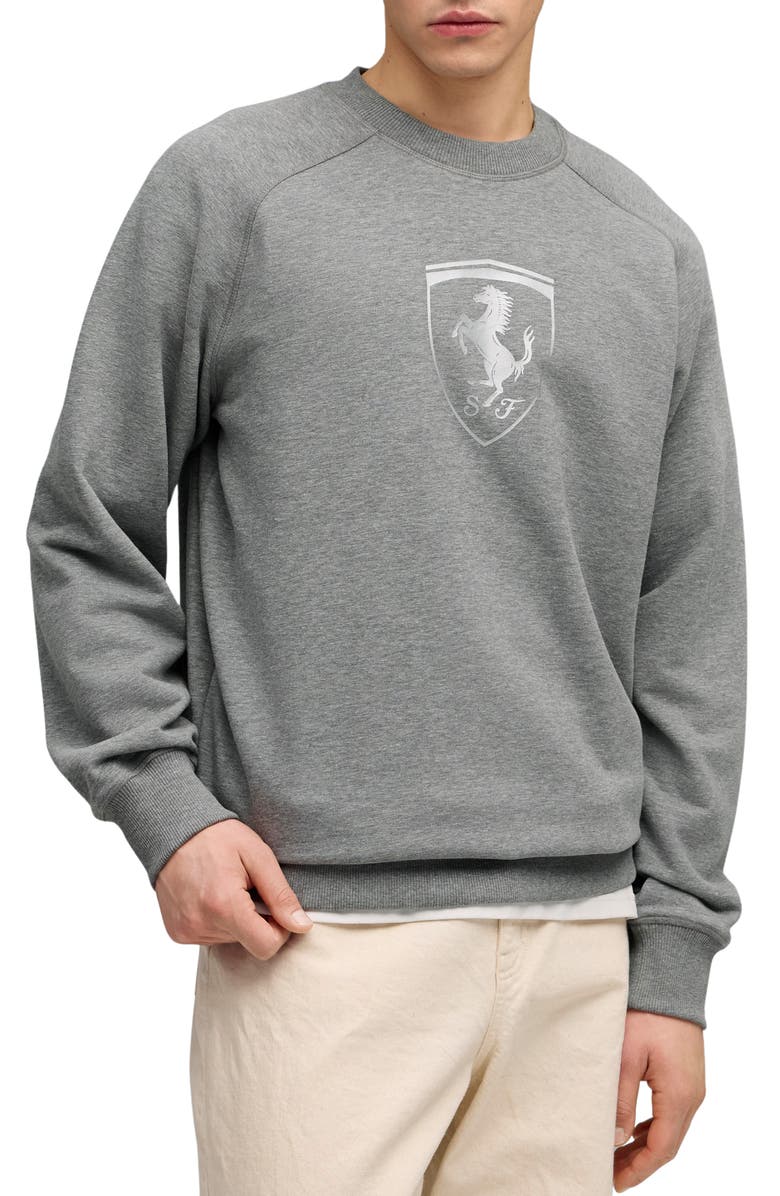PUMA Scuderia Ferrari Sportswear Shield Crewneck Sweatshirt, Main, color, Medium Gray Heather