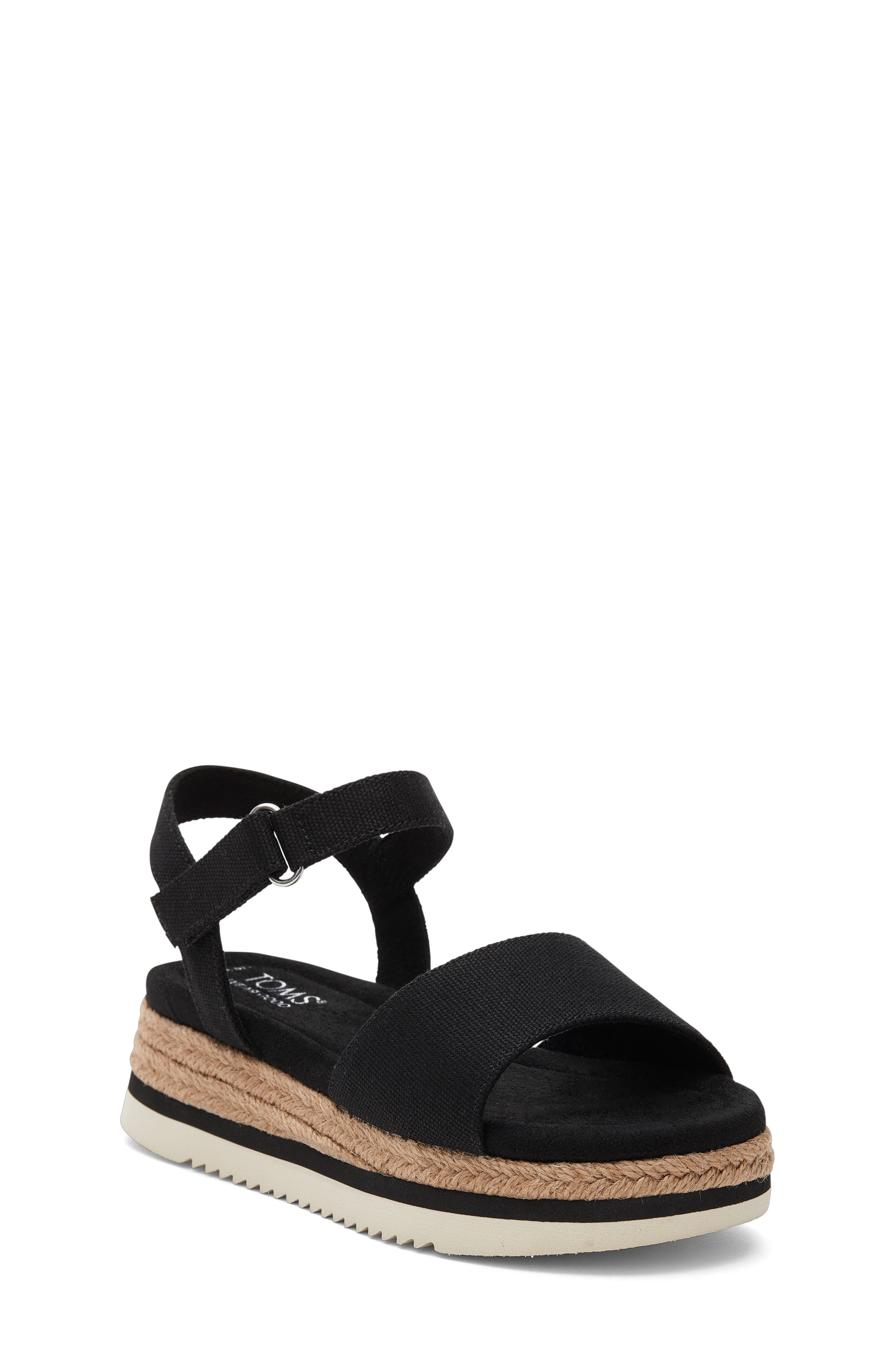 TOMS Kids' Diana Ankle Strap Espadrille Platform Wedge Sandal in Black 
