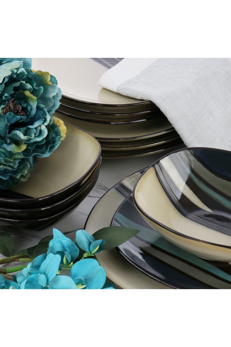 Althea 12piece Soft Square Stoneware Dinnerware Set, Alternate, color, Teal