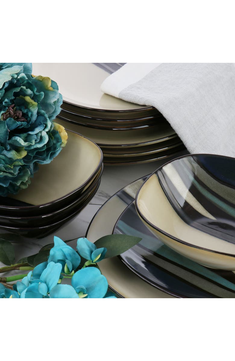 Hometrends Althea 12piece Soft Square Stoneware Dinnerware Set, Alternate, color, Teal