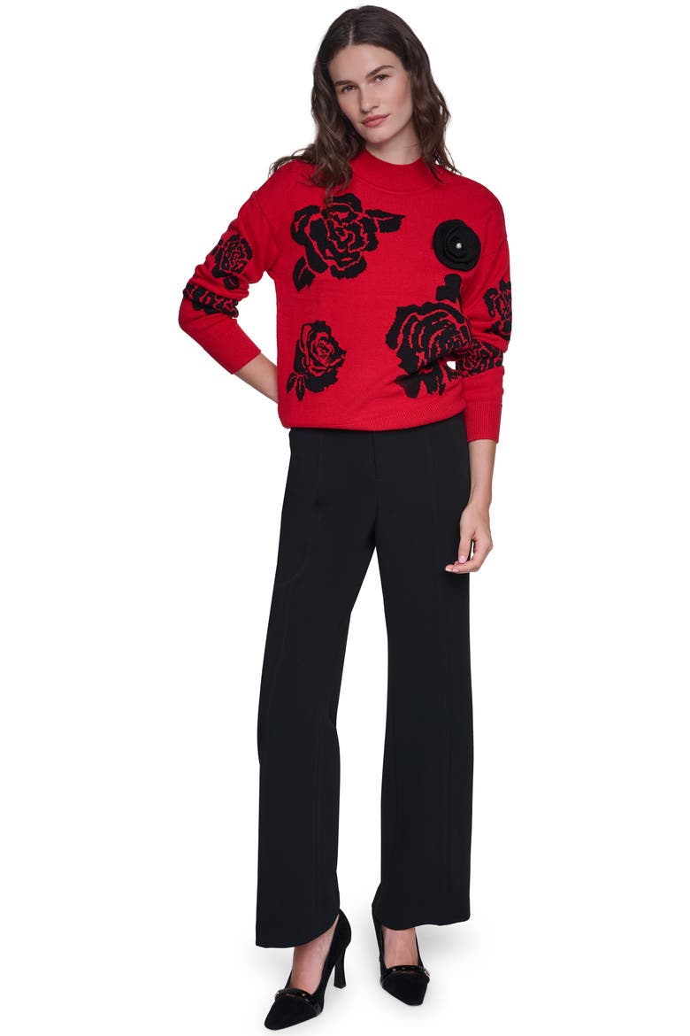 Rose Mock Neck Sweater, Alternate, color, ADMIRAL RED/ BLACK