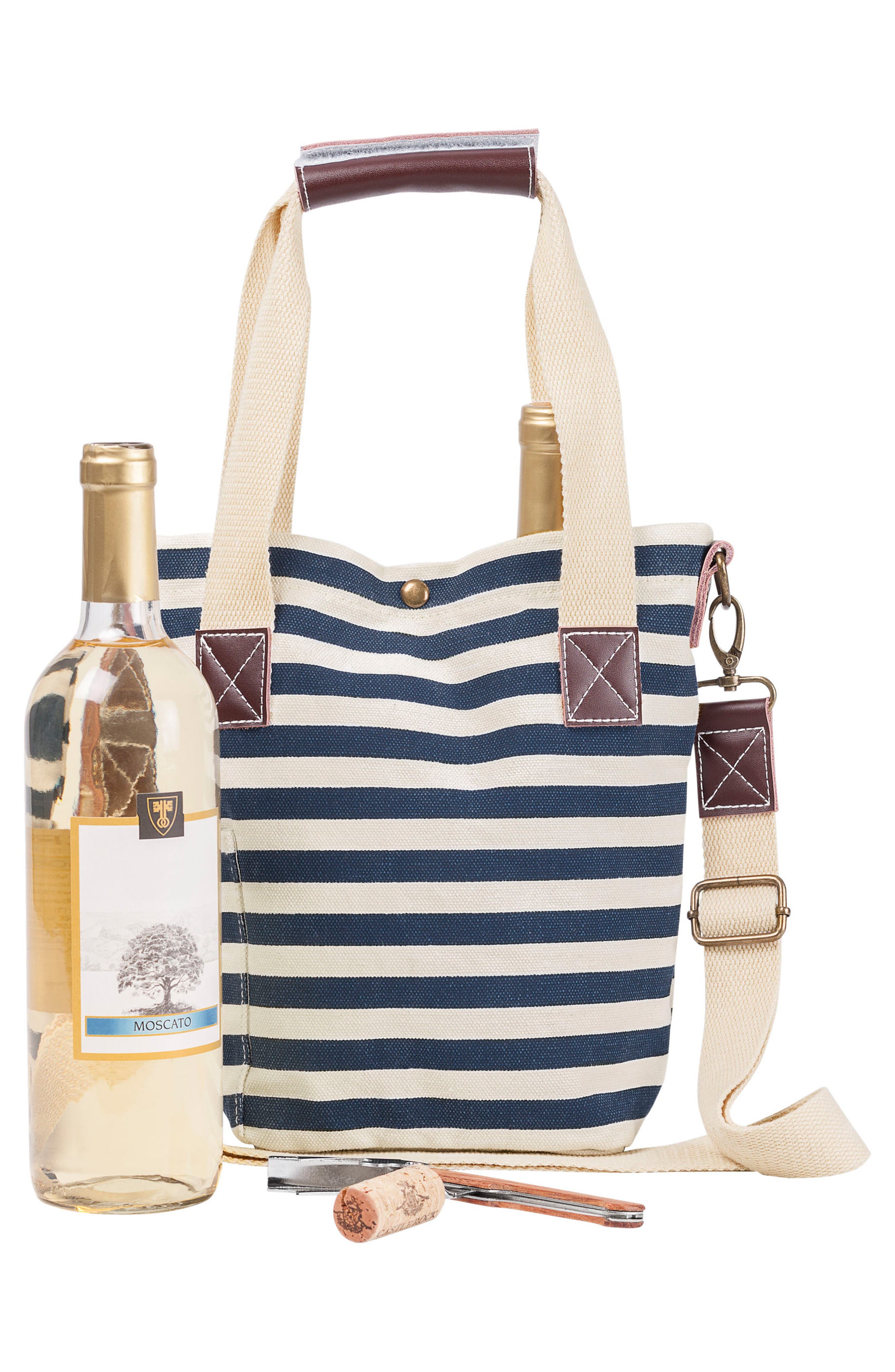 Monogram Stripe Wine Tote, Alternate, color, BLUE