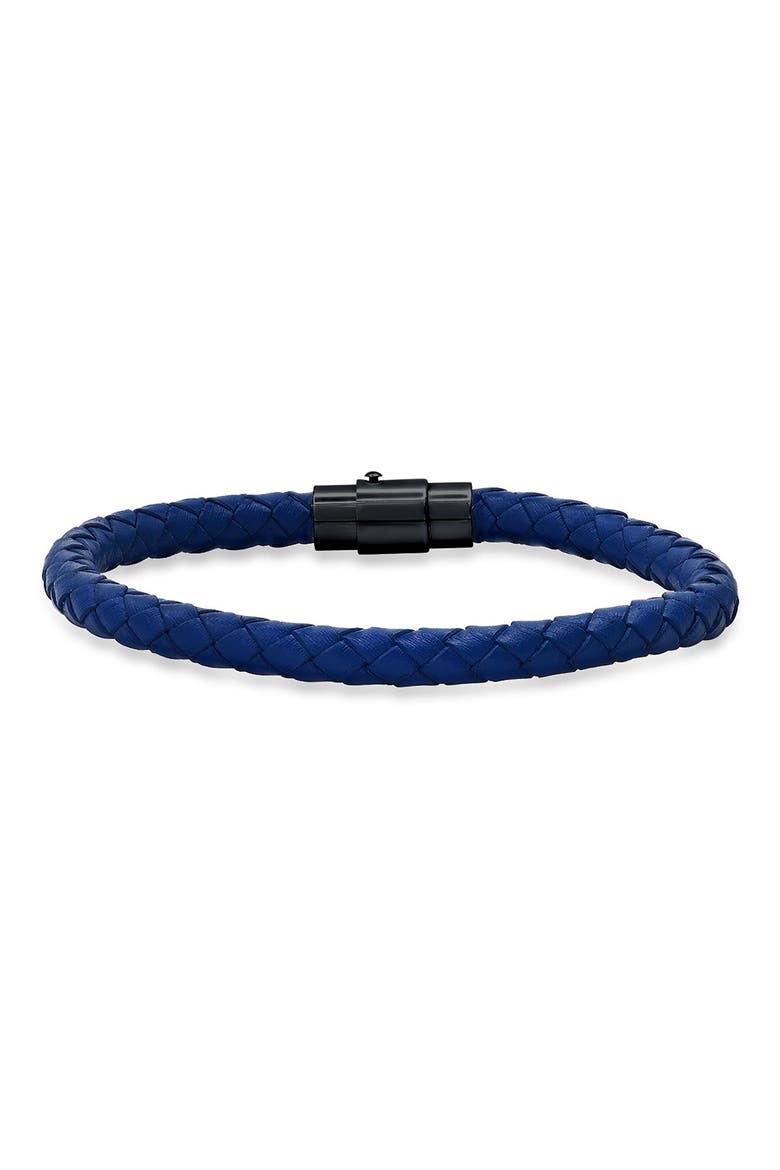 Men's Braided Leather Bracelet, Main, color, BLUE/ BLACK