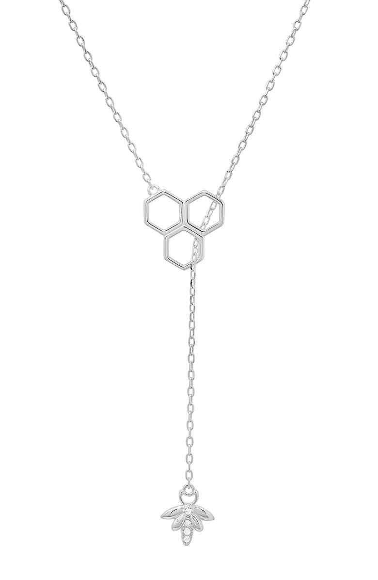 Queen Jewels Sterling Silver Honeycomb & Bee CZ Y-Drop Necklace, Main, color, Silver