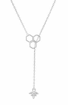Queen Jewels Sterling Silver Honeycomb & Bee CZ Y-Drop Necklace