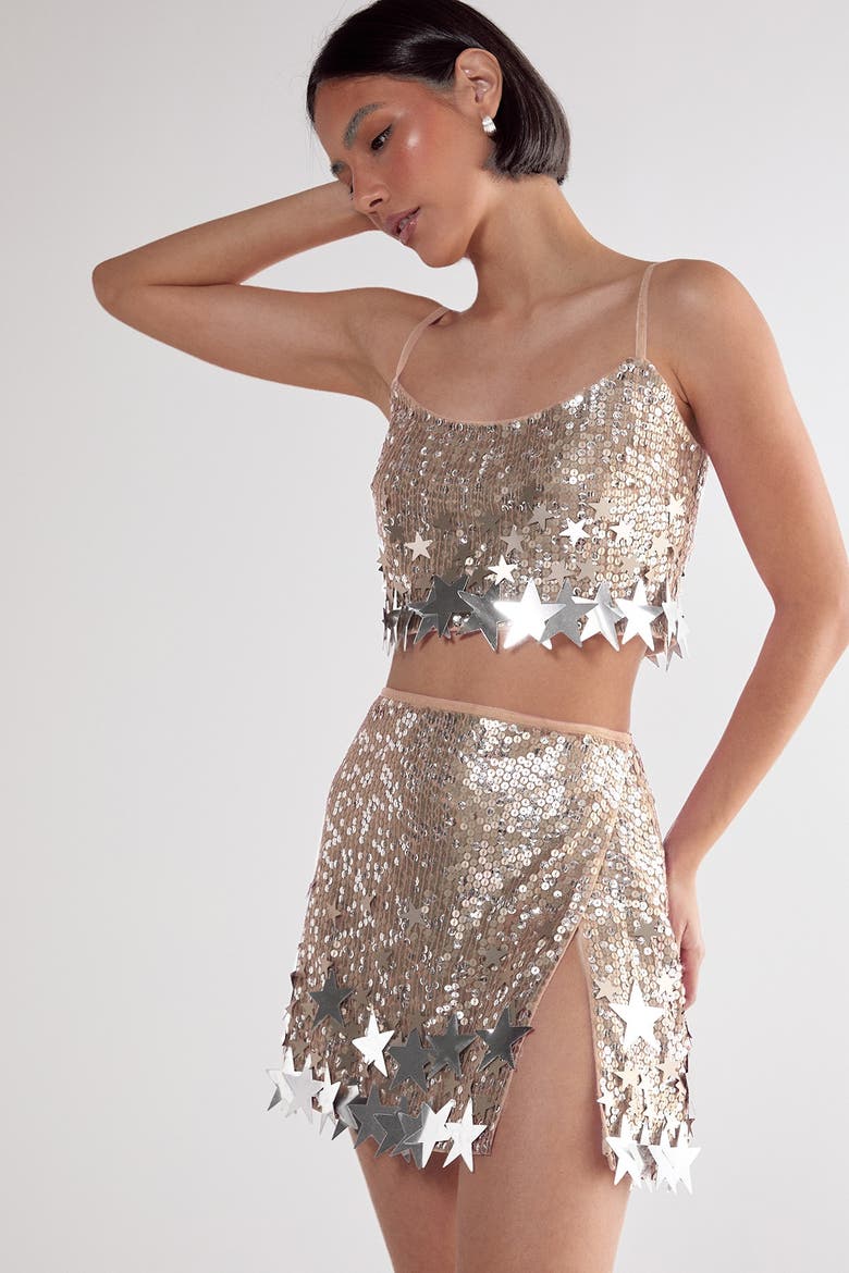 Embellished Star Trim Bralet, Main, color, Silver