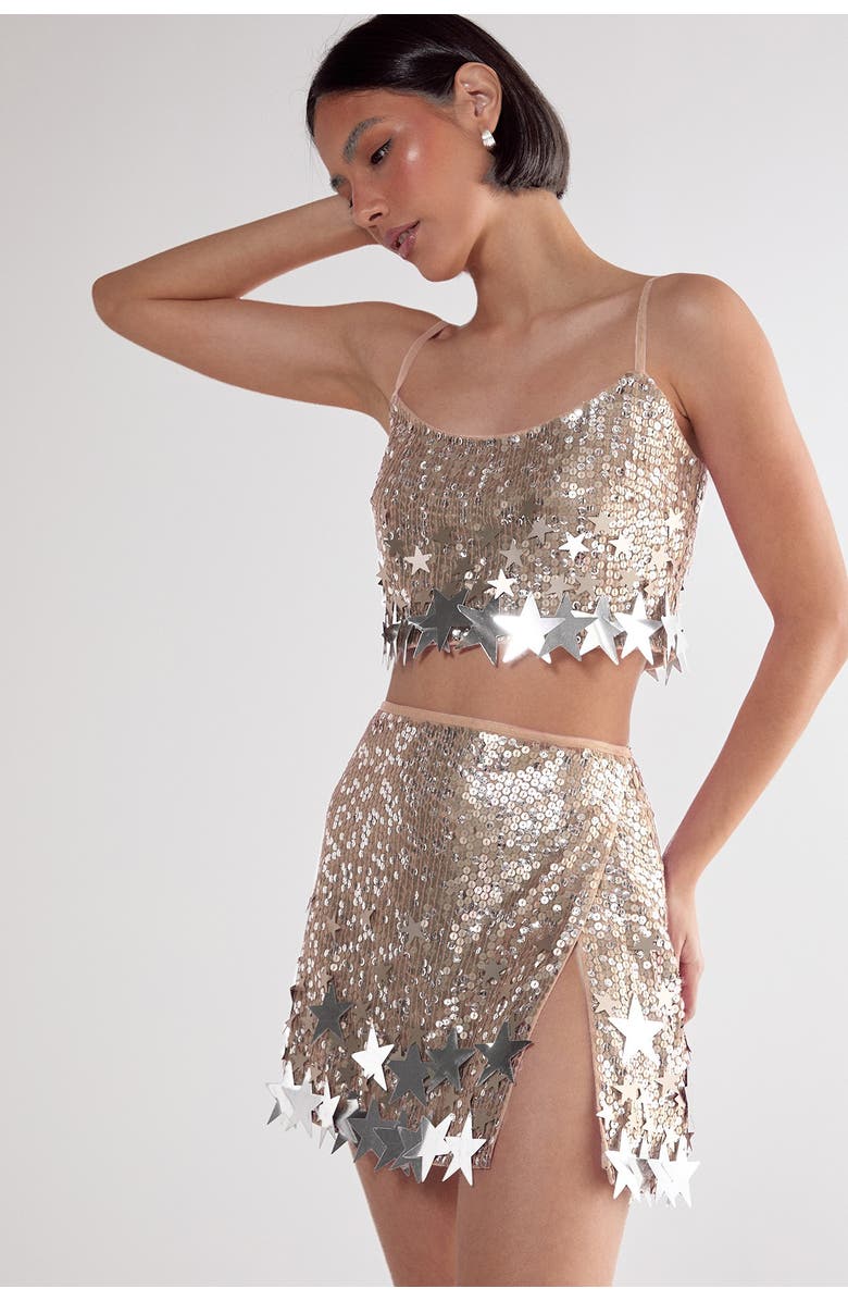 NASTY GAL Embellished Star Trim Bralet, Main, color, Silver