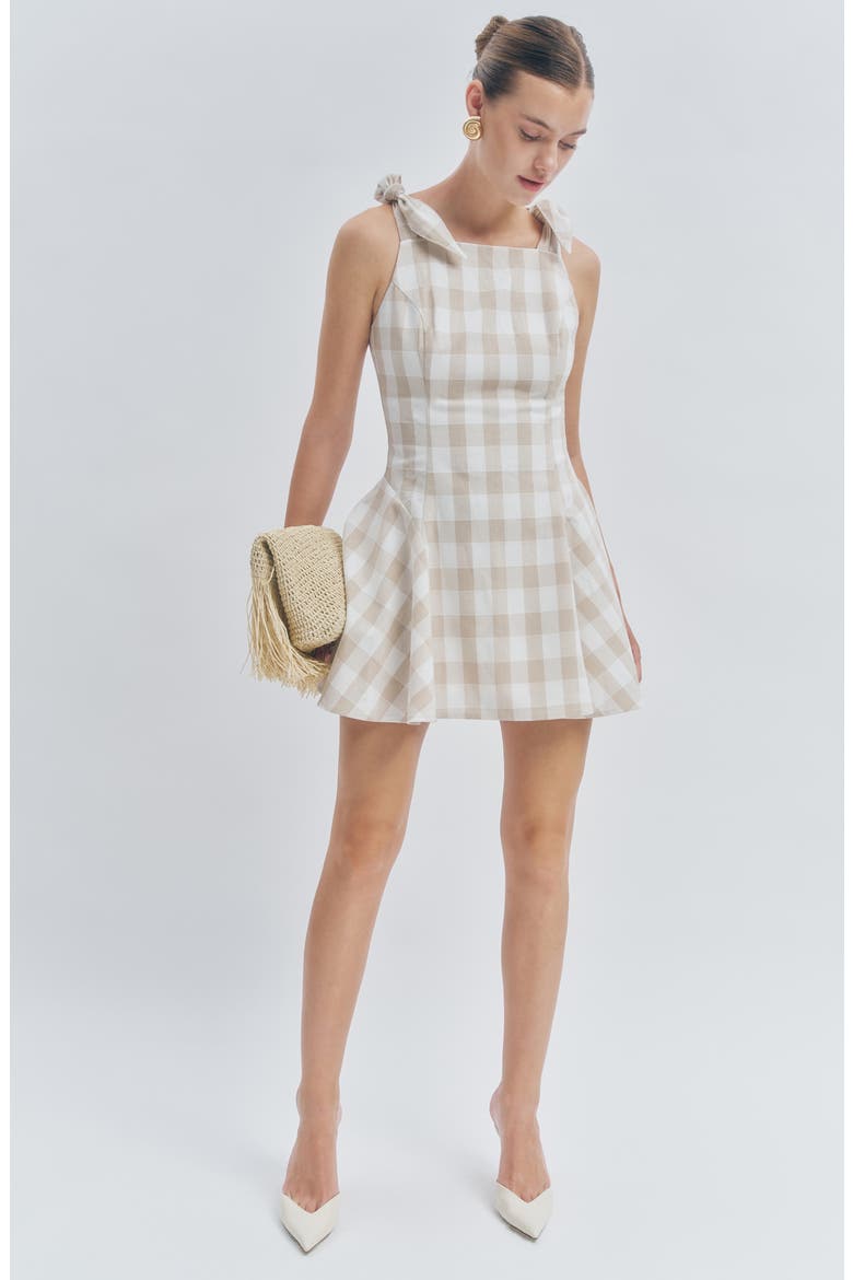 Chelsea Sleeveless Minidress, Alternate, color, BEIGE WHITE GINGHAM