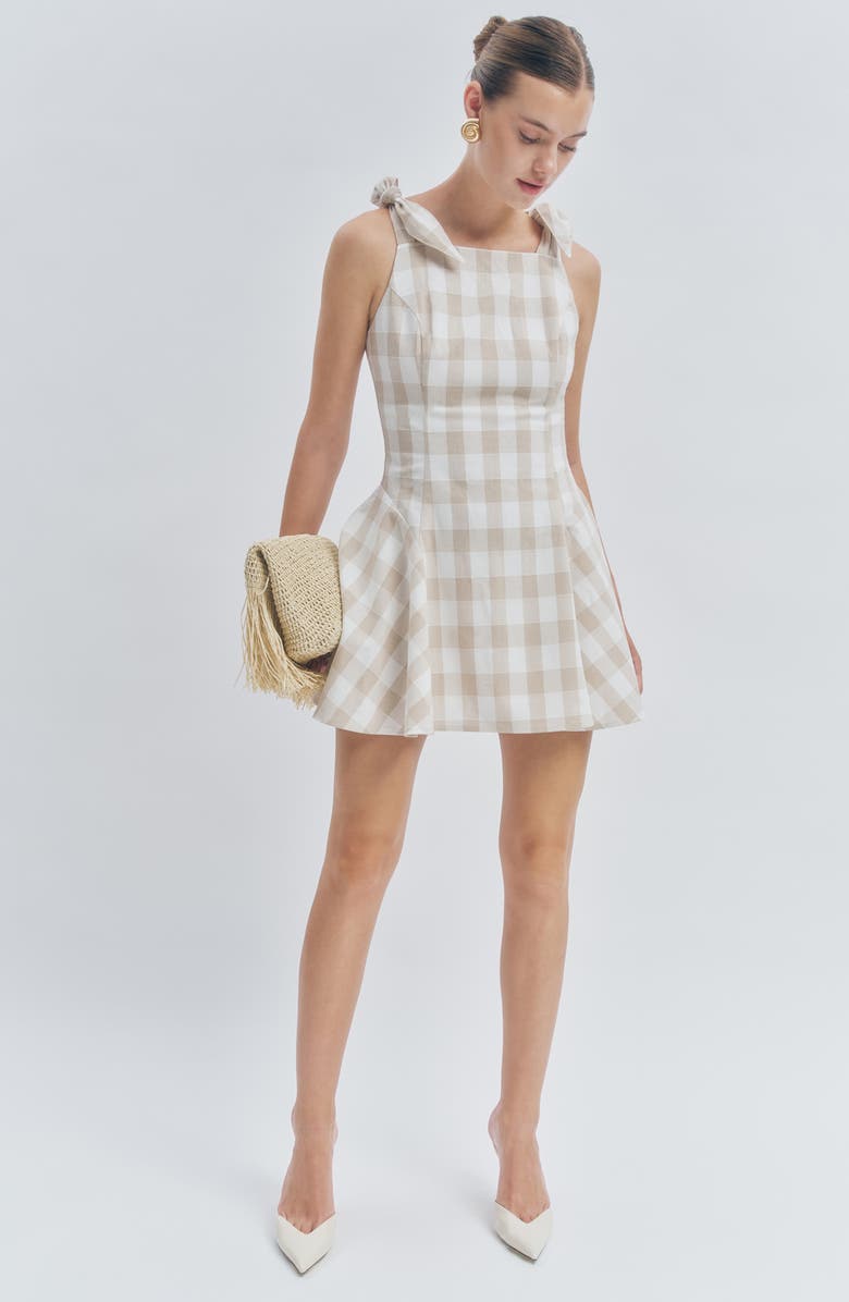 MAUDE CLUB Chelsea Sleeveless Minidress, Alternate, color, Beige White Gingham