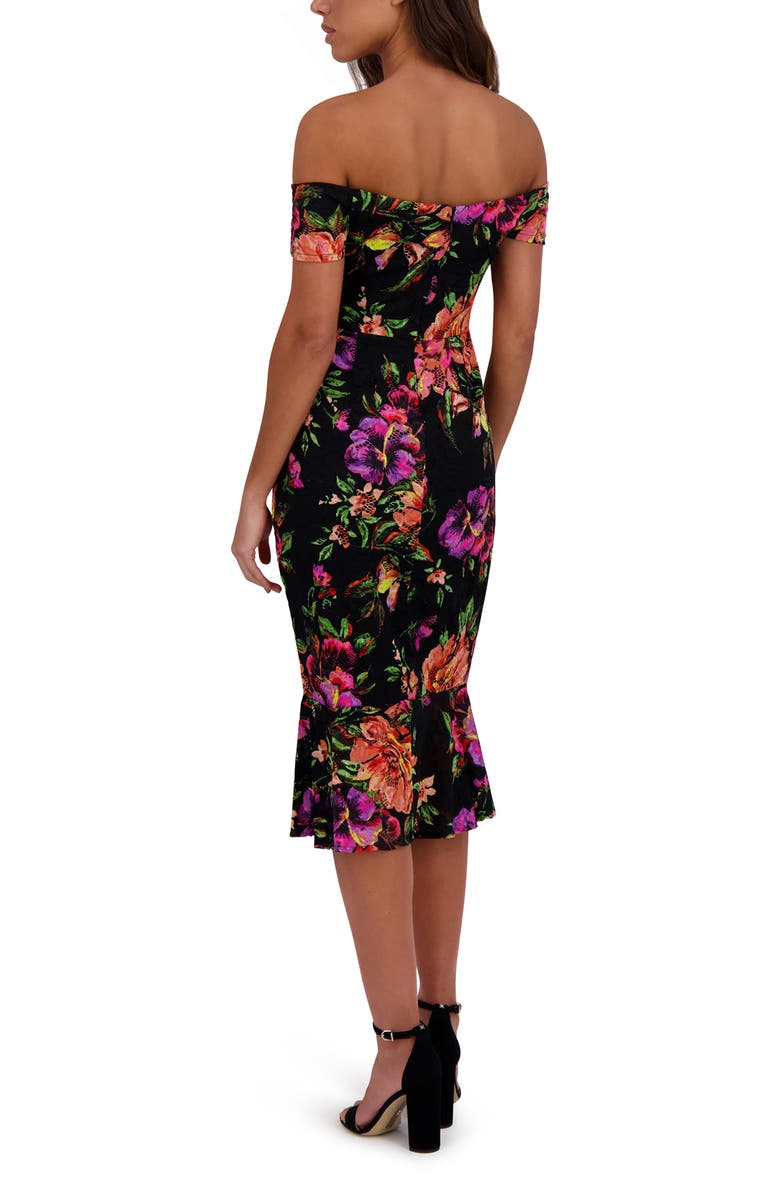 Siena Off-the-Shoulder Mermaid Skirt Midi Dress, Alternate, color, Black Multi