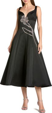 Mac Duggal A-Line Midi Dress With Embellished Flower