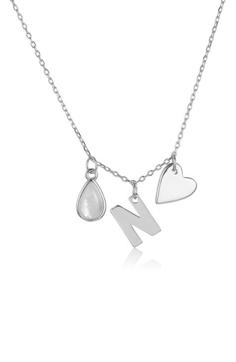 Sterling Silver Three Charm Initial Necklace - Multiple Letters Available