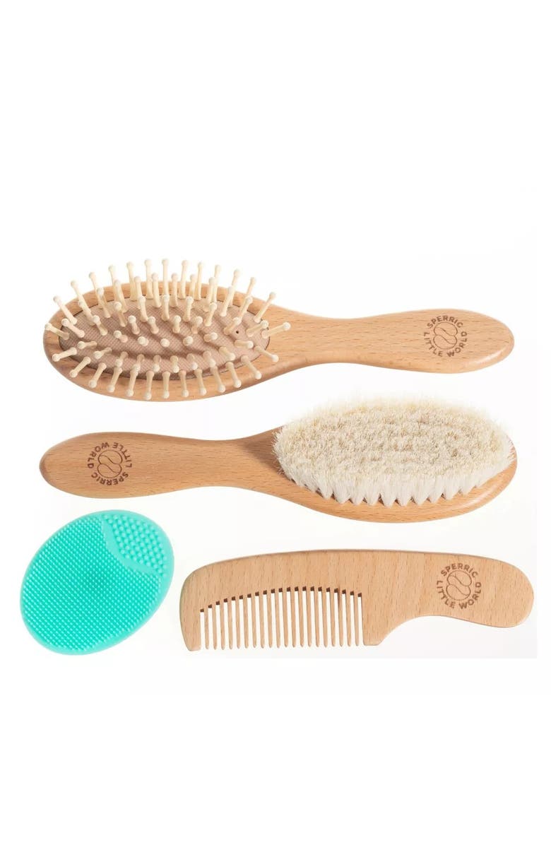 Sperric Wooden Baby Hair Brush with Soft Bristle and Comb Set, Main, color, Blue