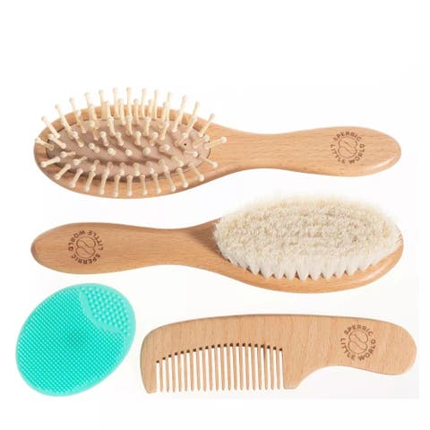 Wooden Baby Hair Brush with Soft Bristle and Comb Set