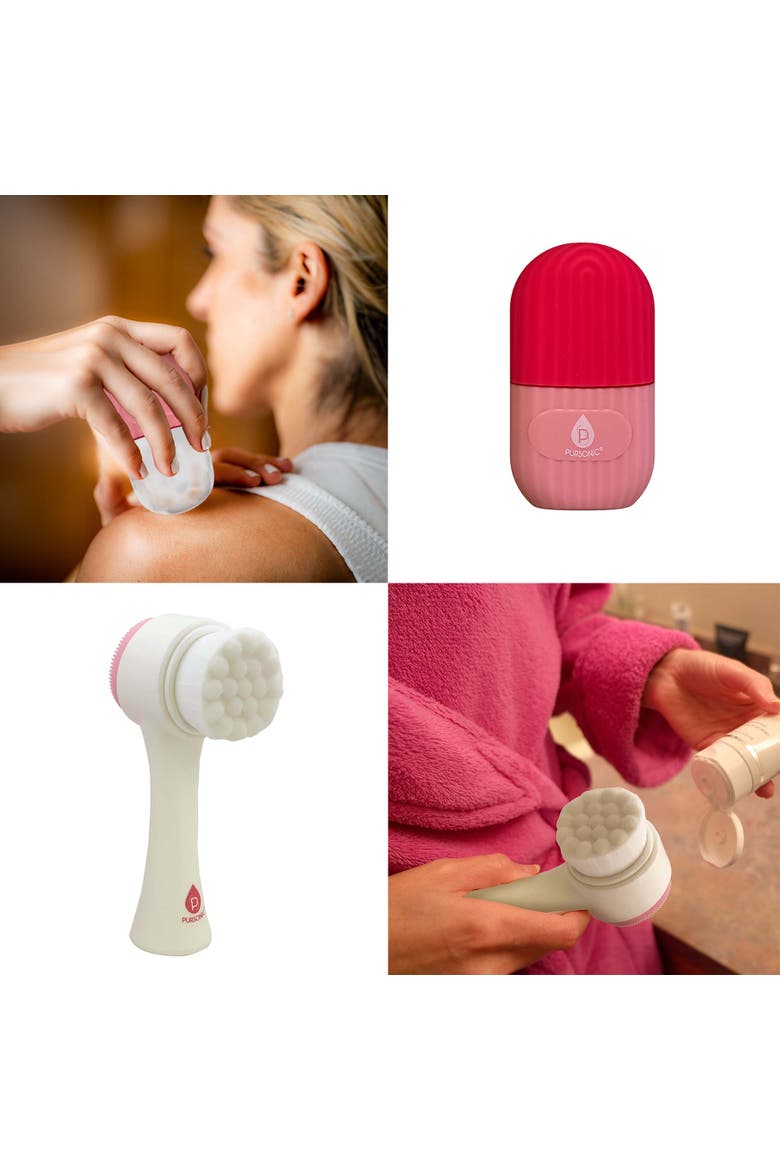 Perfect Skincare Duo Ice Cube Facial Roller & Dual Sided Facial Cleansing Brush, Alternate, color, Pink