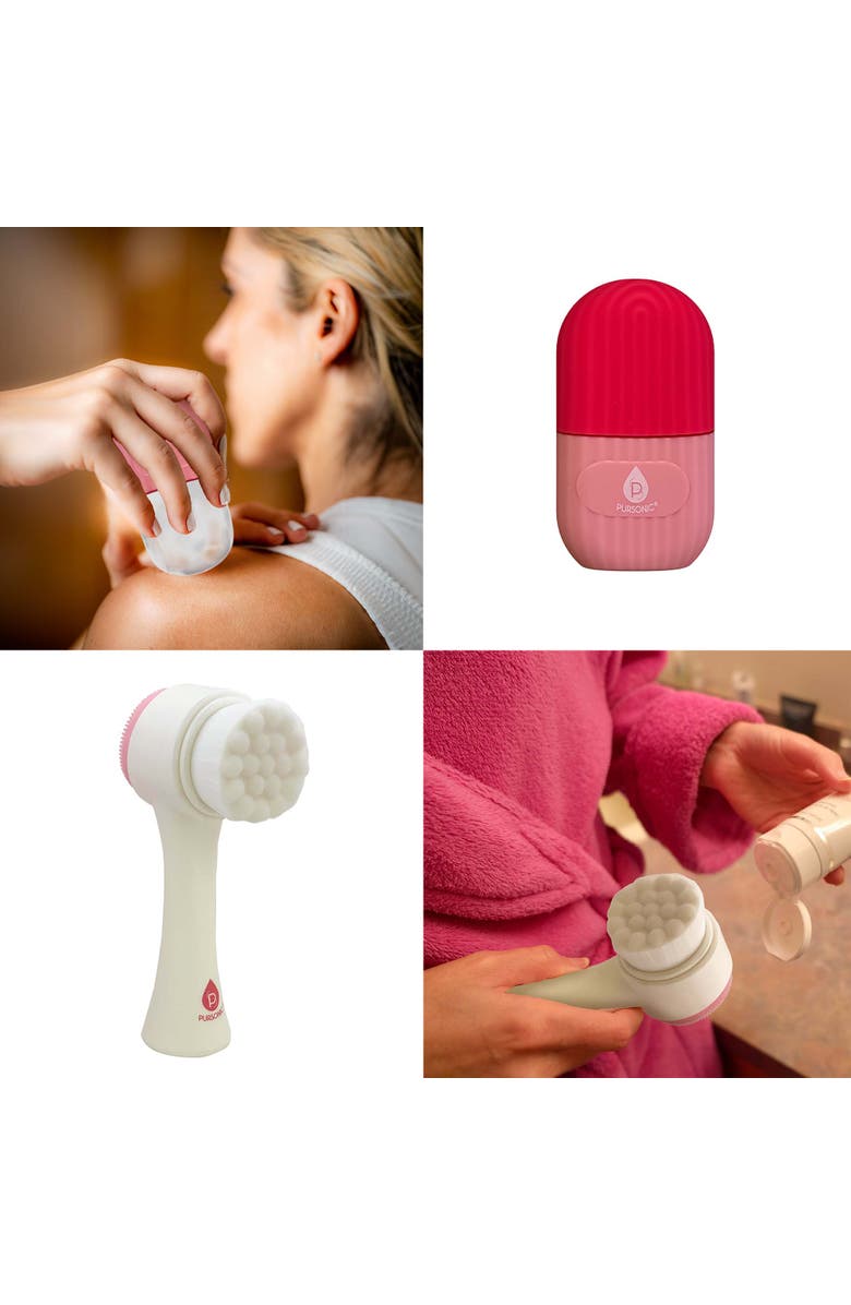 PURSONIC Perfect Skincare Duo Ice Cube Facial Roller & Dual Sided Facial Cleansing Brush, Alternate, color, Pink