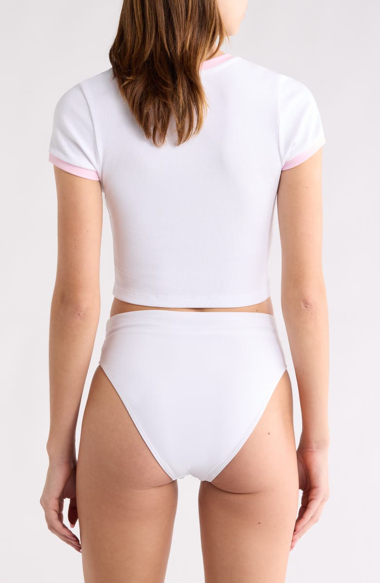 Kulani Kinis Embroidered Crop Stretch Cotton Rib Cover-Up T-Shirt, Alternate, color, Syrupy Sighs