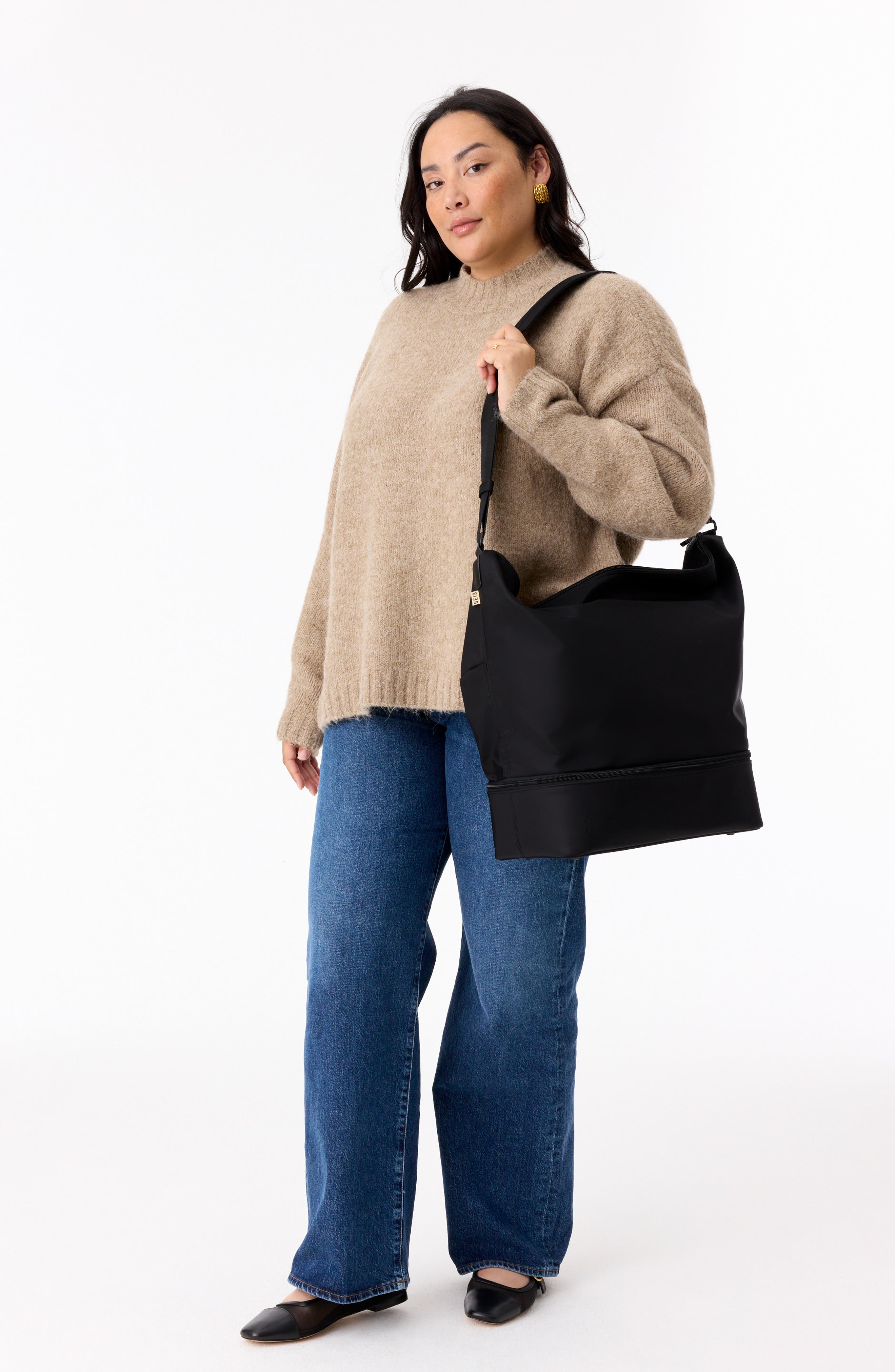 Béis Nylon Shoulder Tote, Alternate, color, Black